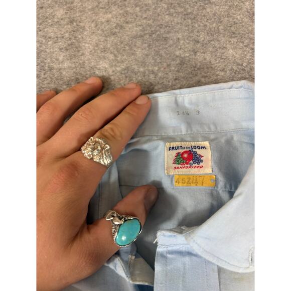 VINTAGE 50s Sanforized Dress Shirt Mens Size 14.5 Blue Button Down Business 60s - Picture 6 of 7